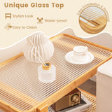 GOFLAME Bamboo Side Table with Glass Top, 2-Tier End Table with PE Rattan Storage Shelf, Home Sofa Side Table, Nightstand Bedside Table, Compact Coffee Table, Accent Table for Bedroom Living Room GOFLAME