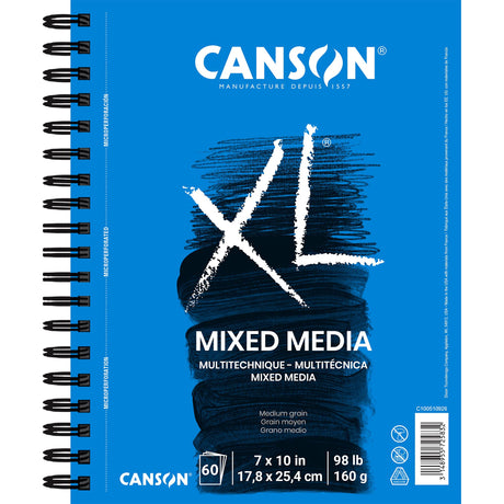 Canson XL Series Mixed Media Pad, Side Wire, 7x10 inches, 60 Sheets – Heavyweight Art Paper for Watercolor, Gouache, Marker, Painting, Drawing, Sketching Canson