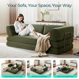 LINSY HOME 79'' Convertible Sofa Bed - Boneless Compression Sofa Folding Loveseat Sleeper - Foldable Corduroy Couch Bed for Living Room Bedroom - Modular Sectional Compressed Sofa in Box, Green LINSY HOME