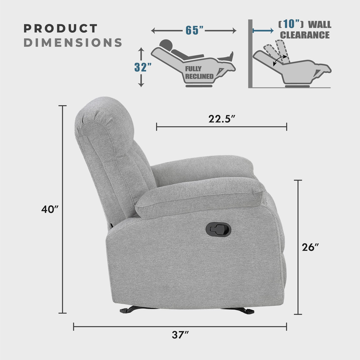 Lexicon Manual Double Recliner Loveseat for Living Room, Chenille Fabric Upholstered Reclining Sofa, Home Theater Seating, Easy Assembly, Recliner Love Seat Couch, Gray Lexicon