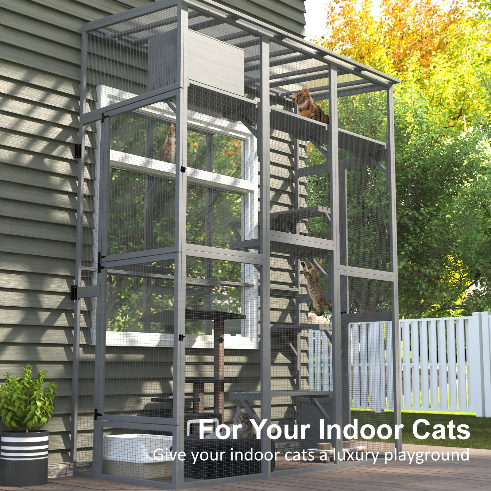 TIMHAKA Cat Catio Playground, Window Cat Catio for Multiple Indoor Cats, Large Cat Window Perch with Platforms, Sleeping Box and Bridges, Outdoor Cat House with Waterproof Roof, 74.8" x 33.5" - WoodArtSupply