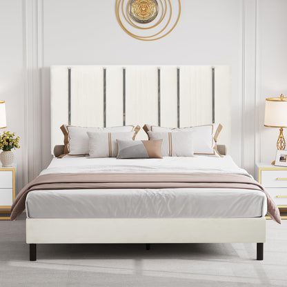 YITAHOME Upholstered Queen Size Bed Frame with 52'' Headboard – Sturdy Platform Design, Easy Assembly, No Box Spring Required (Beige) - WoodArtSupply