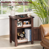 Joaxswe Night Stand Set of 2, 18 Inch Farmhouse Nightstand with with Charging Station and USB Port, Rustic Wood Bedside Table with Magnetic Door, Bed Side Tables for Bedroom, Brown Walnut Joaxswe