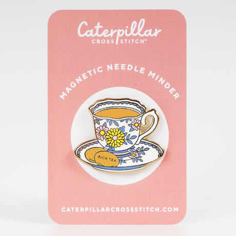 Caterpillar Cross Stitch Needle Minder - Teacup for Cross Stitch, Sewing, Embroidery and Needlework Accessories, Enamel and Magnetic Caterpillar Cross Stitch