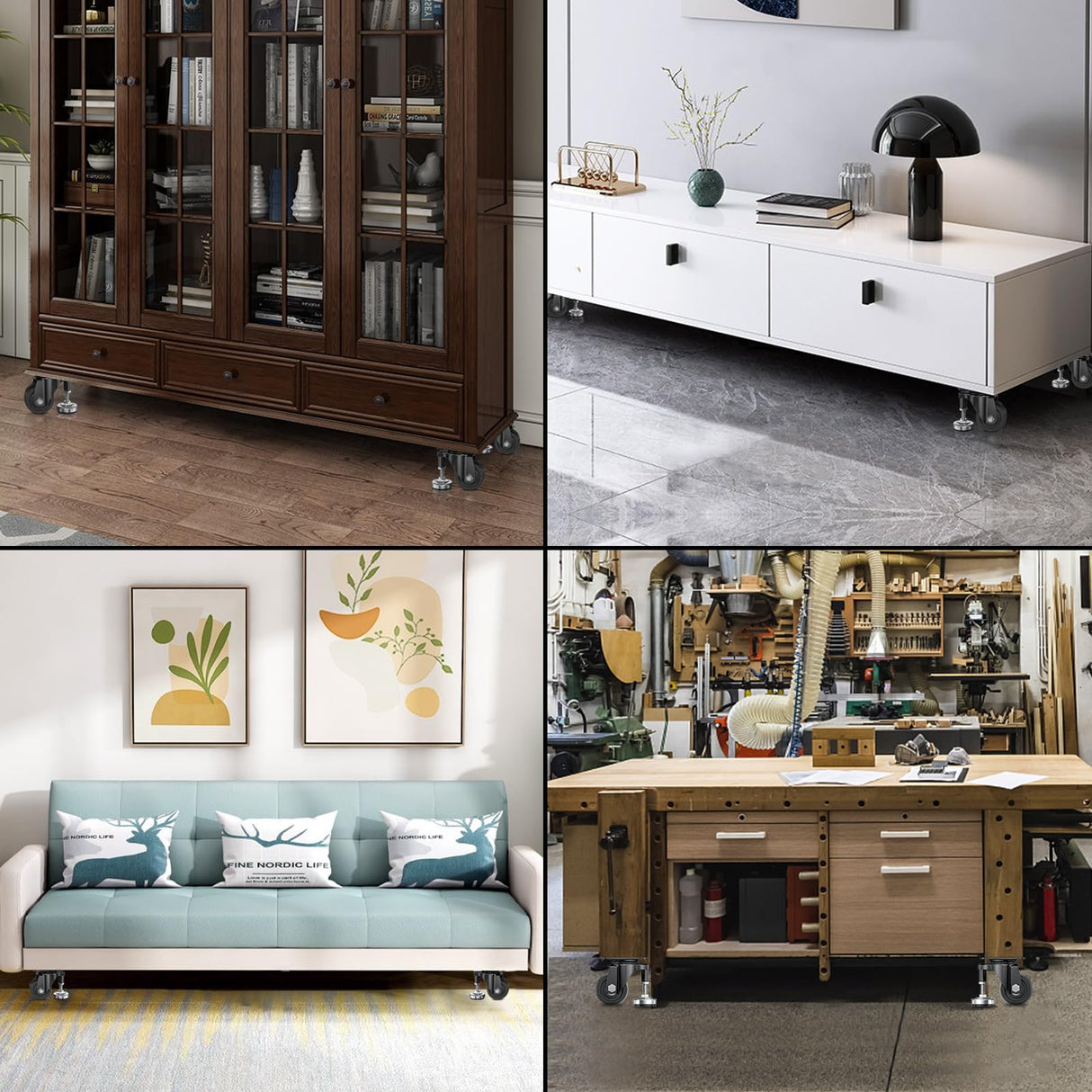 COOWOO 3" Leveling Plate Caster Wheels with Adjustable Anti-Vibration Leveling Foot Pad Heavy Duty Swivel casters for Workbench, Machine Equipment, COOWOO