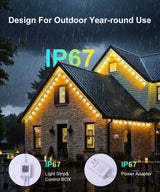 MuliVid 200Ft Permanent Outdoor Lights for House, RGB Halloween House Light Outdoor with Remote APP Control,IP67 Waterproof for Outside Decorations，Eaves Lights for Christmas, Holiday, Party, Daily MuliVid