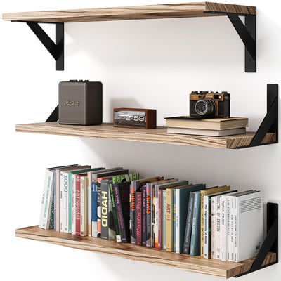 VMROF Floating Shelves for Wall, Wall Mount Book Shelf, Hanging Shelves, Wall Bookshelf for Bedroom, Office, Living Room (Light Brown, 17 Inches)