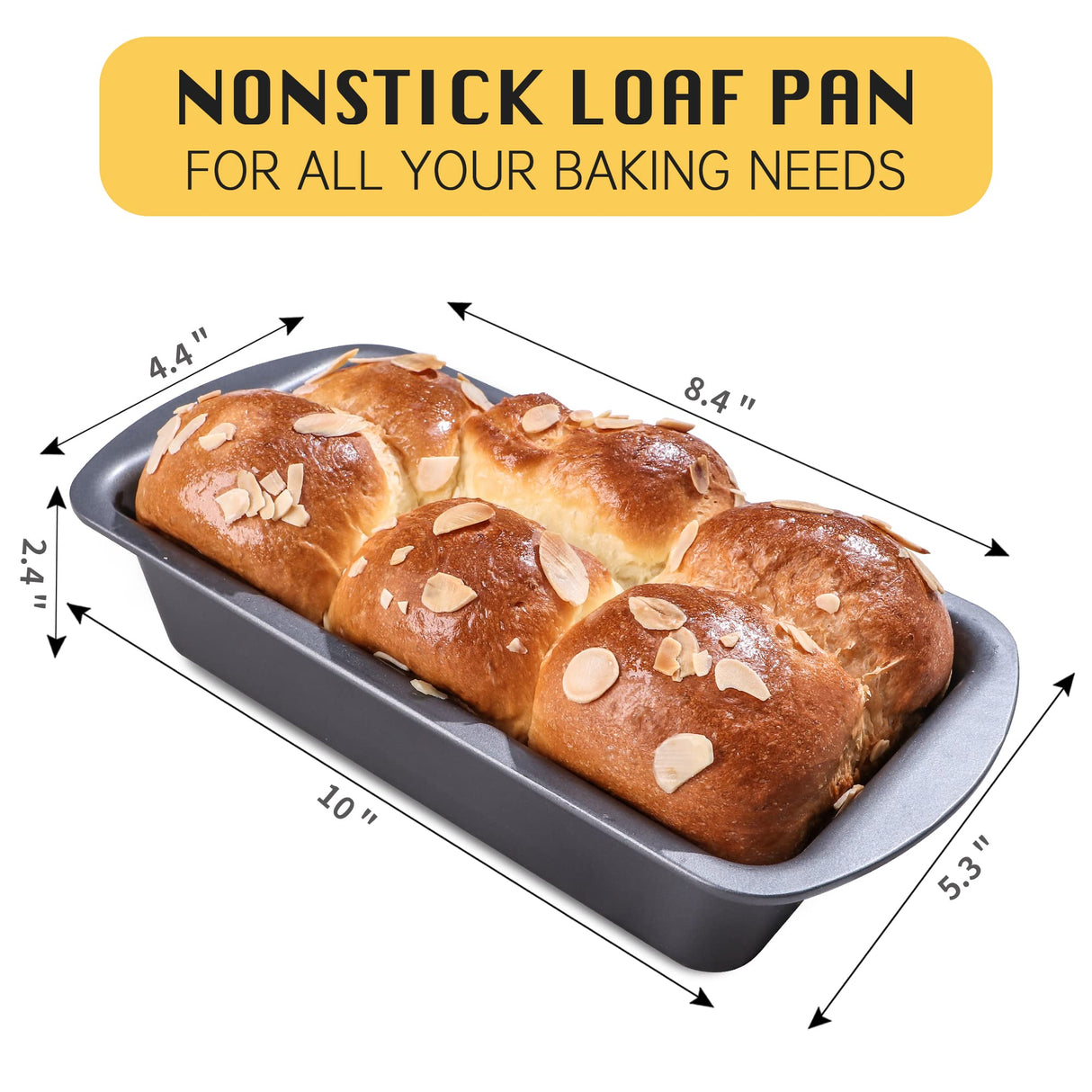 HONGBAKE 3 Pack Bread Pan for Baking Loaf Pan Set, 8.5 x 4.5 Inches Loaf Pan with Wide Grips Nonstick Bread Tin 3 pack, 1Lb Perfect for Homemade Bread, Grey HONGBAKE