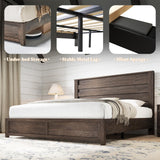 AMERLIFE Farmhouse King Size Bed Frame with 49" Fluted Headboard, Wood Platform Bed with Natural Grain, No Box Spring Needed/Noise Free, Gray AMERLIFE