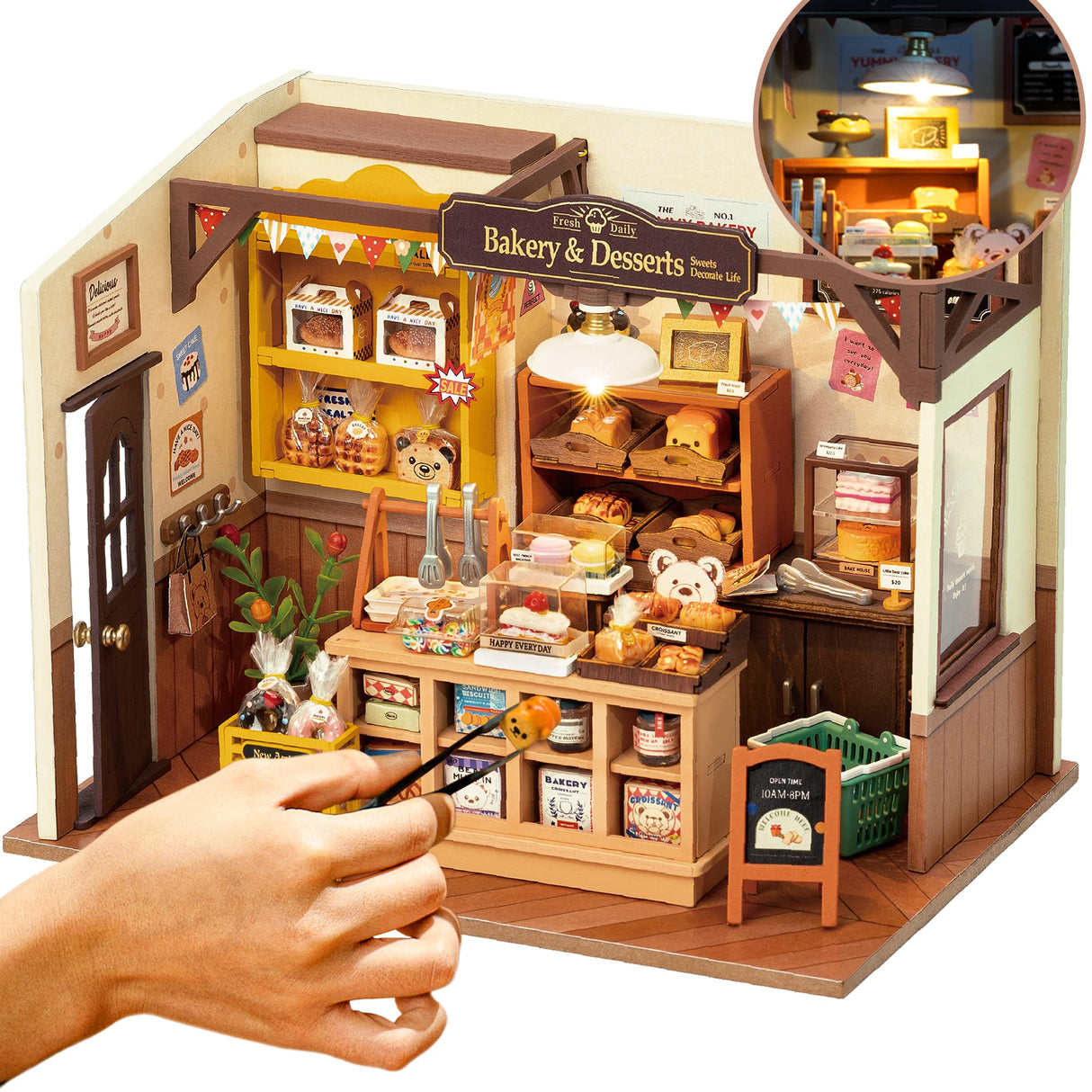 ROBOTIME Miniature House Kit DIY Mini Dollhouse with Accessories Tiny Store Making Kit with LED Light Hobby Birthday Gifts for Adults ROBOTIME
