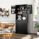 HLR 72" Kitchen Pantry Storage Cabinet, Freestanding Larder Cupboard, Kitchen Hutch Cabinet with Microwave Stand,Utility Pantry with Doors and Shelves for Dining Room, Living Room, Laundry HLR