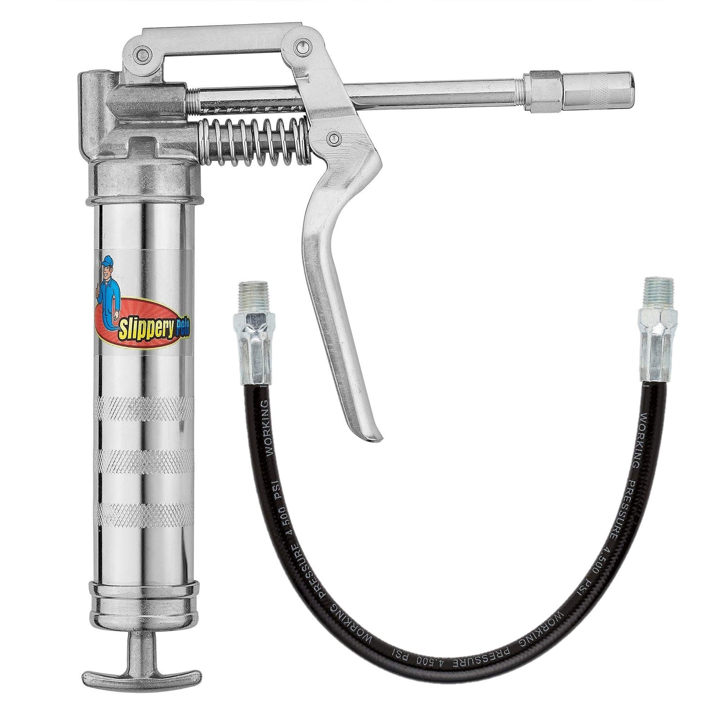 Slippery Pete Mini Pistol Grip Grease Gun. Heavy Duty Design for 3oz Cartridges. 12 inch Flexible Hose and 5 inch Rigid Extension Pipe - WoodArtSupply