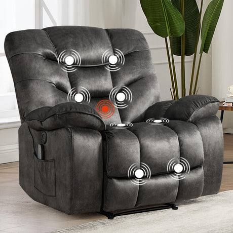 HAOMARKETS Power Recliner Chair with Massage and Heat, 41" Wide Electric Reclining Chairs with USB Port, Breathable Fabric Overstuffed Reclining Sofa for Living Room,Grey HAOMARKETS