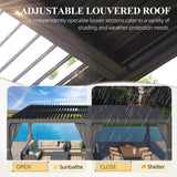 MELLCOM Louvered Pergola 12x24, Aluminum Pergola with Adjustable Louvered Roof, Outdoor Pergola with Waterproof Curtains and Nets, Dark Grey MELLCOM