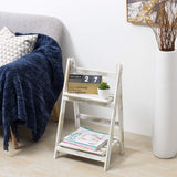 MyGift 2 Tier Rustic Whitewashed Solid Wood Freestanding Foldable Indoor Plant Stand, Decorative Wooden Display Shelf MyGift