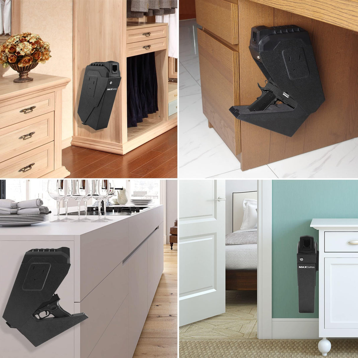 MAXSafes Gun Safe, Drop Down Handgun Safe with Super Biometric Finger Vein Recognition lock, 3 Ways Quick Access, Biometric Pistol Safe for Car, Nightstand, Wall Mount, Desk, Vehicle CA DOJ approved MAXSafes