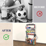 Mythinglogic Garage Sports Equipment Organizer, Ball Storage Extra Large Capacity Six Tier Sports Organizer for Garage, Basketball Rack with Hooks and Baskets for Football, Soccer Ball, Bat, Toys Mythinglogic