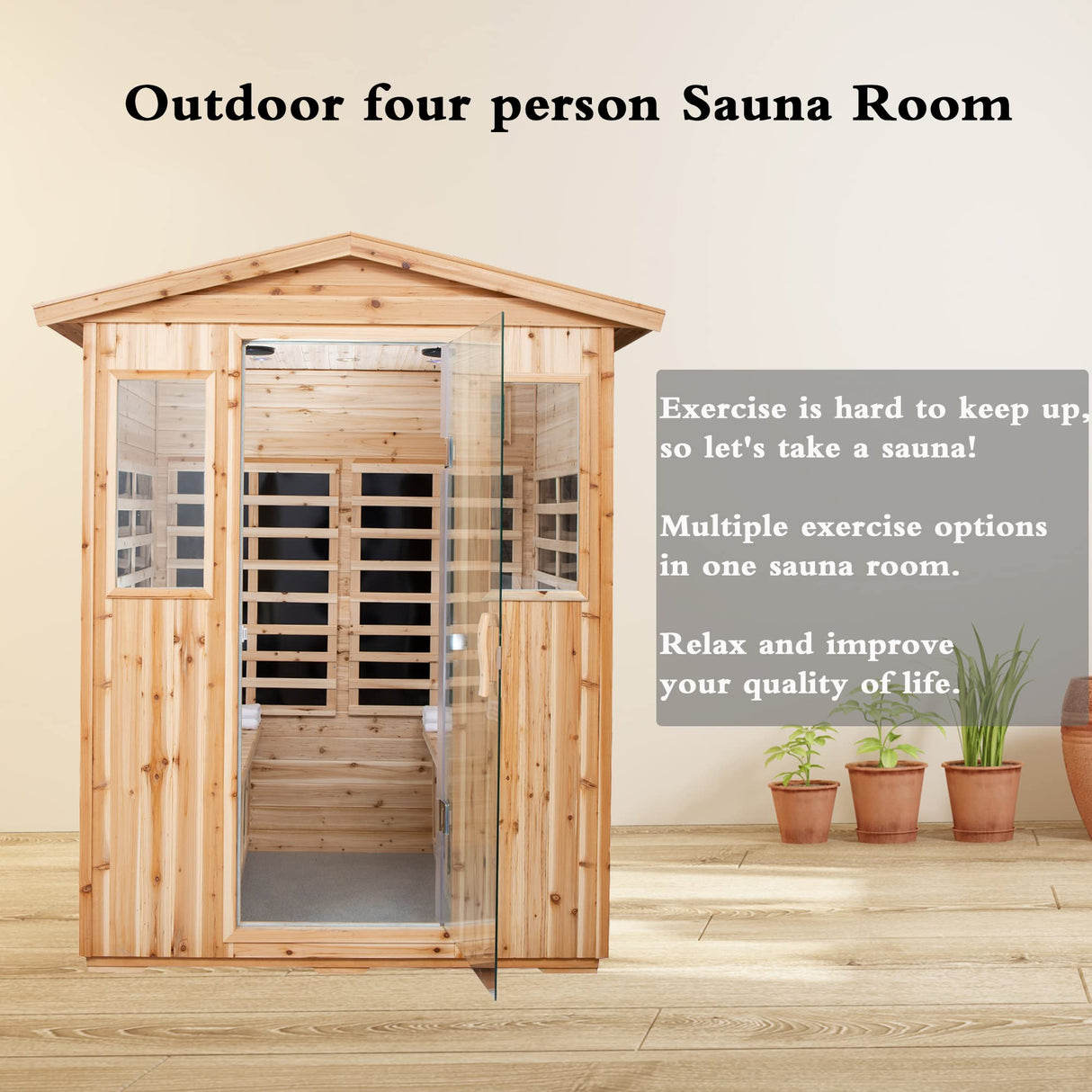 Outdoor Sauna for 4 Person,Applicable Indoors and Outdoors. Far Infrared Sauna 8 Low EMF Heaters, Wooden Sauna Room 2050 Watt, Old Chinese fir, Chromotherapy, Bluetooth Speaker, LCD, LED. Generic