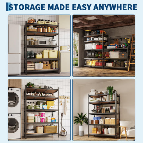 SLEKVERSA Storage Shelves 5 Tier Adjustable Garage Storage Shelving, Heavy Duty Metal Utility Rack Shelving Unit for Warehouse Pantry Closet Kitchen, 35.5" x 12" x 72", Black SLEKVERSA