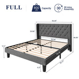 Allewie Modern Fabric Upholstered Full Size Bed Frame with Button Tufted Wingback Headboard in Dark Grey Allewie