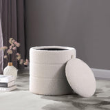 HomePop Storage Round Ottoman with Removable Lid Home Décor|Upholstered Round Foot Rest Ottoman - Cream Boucle HomePop