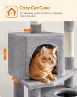 Feandrea Cat Tree, 61-Inch Cat Tower for Indoor Cats, Plush Multi-Level Cat Condo with 5 Scratching Posts, 2 Perches, 2 Caves, Hammock, 2 Pompoms, Light Gray UPCT192W01 Feandrea