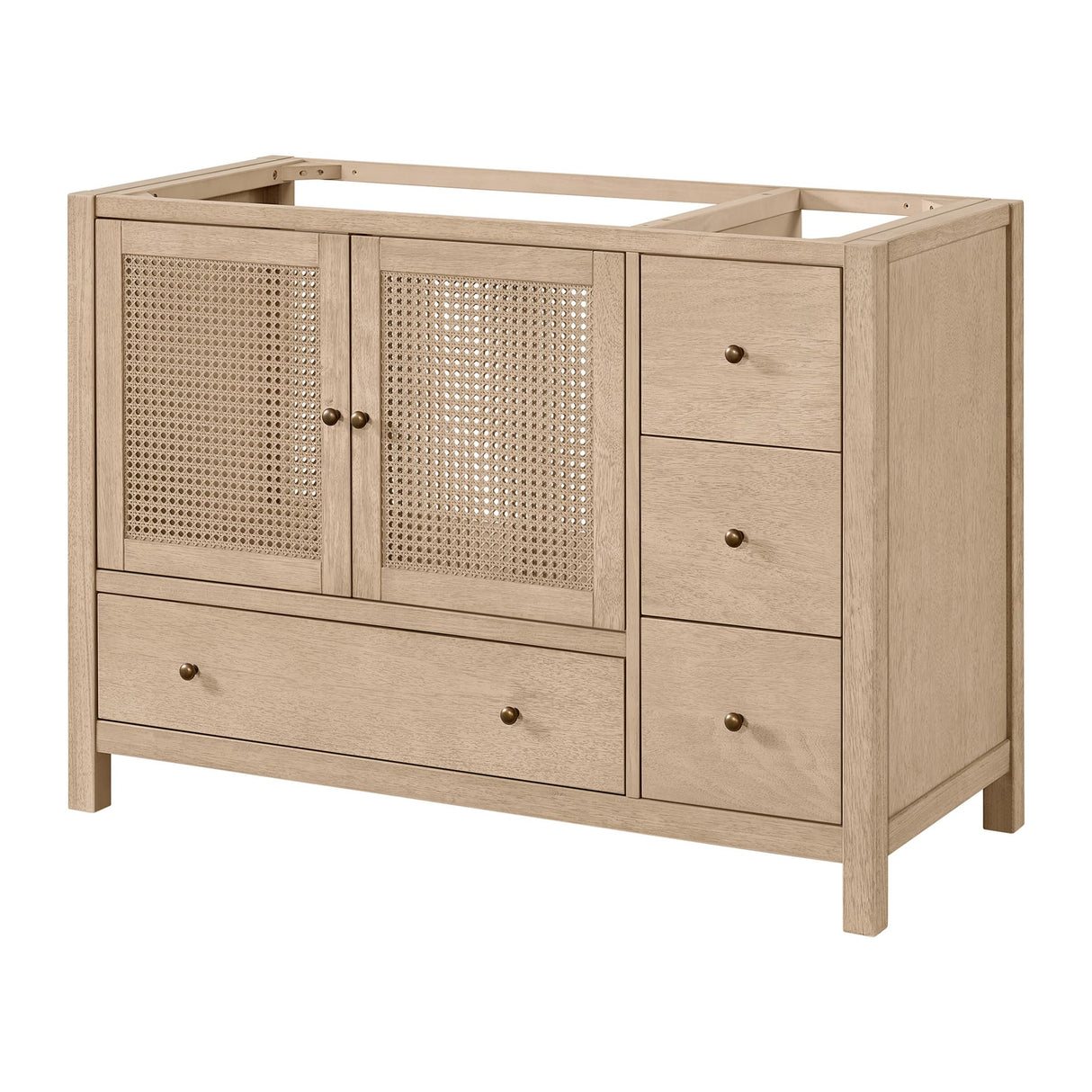 Alaterre Furniture Lucca 48 Inch Bathroom Vanity - Freestanding Cabinet Without Sink - Wood Bathroom Vanity with Large Bottom Drawer, 3 Small Drawers, and Soft-Close Doors (Natural) Alaterre Furniture
