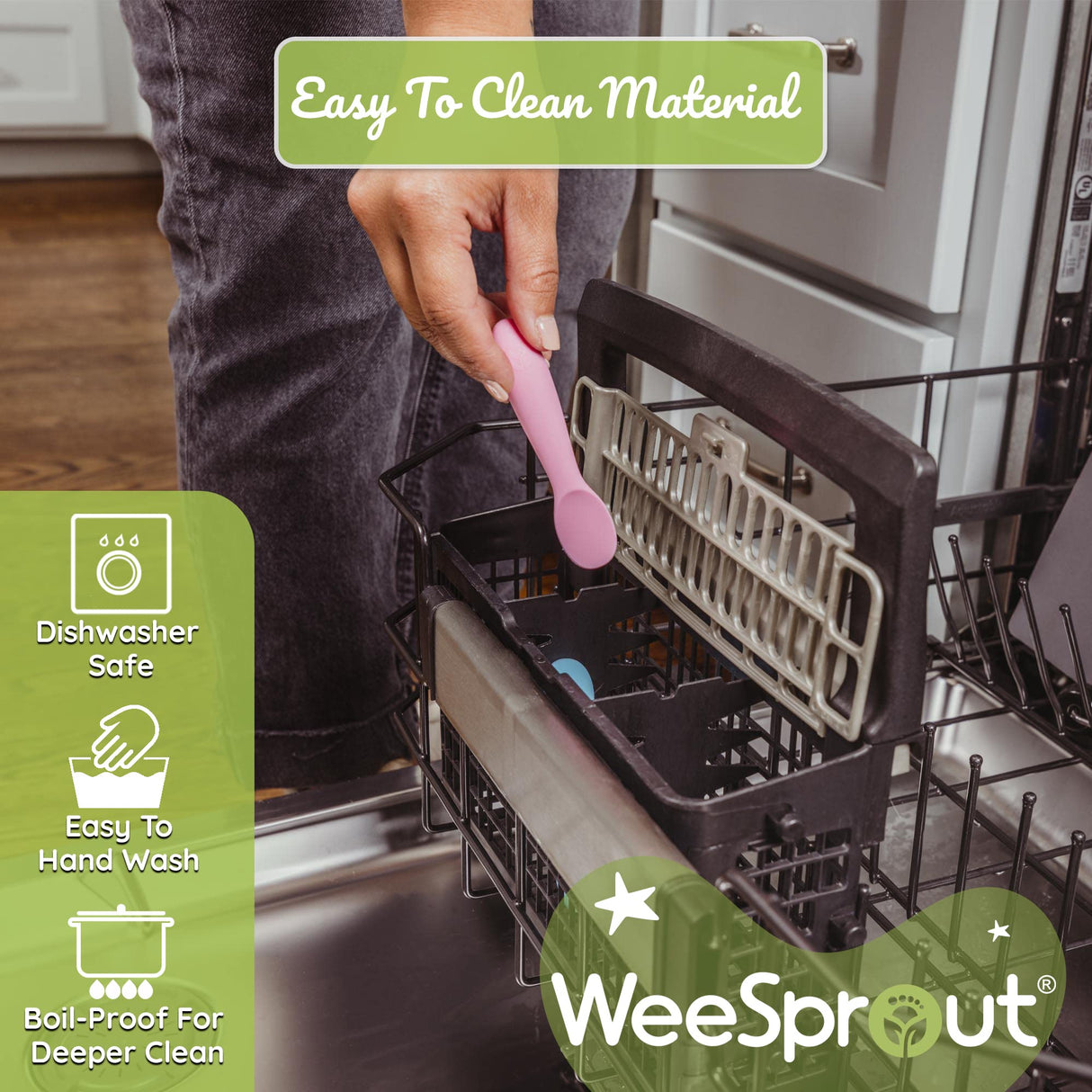 WeeSprout Baby Spoons for Self Feeding 6 Months +, Soft & Durable Silicone Utensils for Sensitive Gums & Teeth, Easy Grip Handles & Shorter Length for Little Hands, 3 Pack + Carrying Case WeeSprout