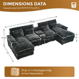 HYJT-H&K 124" U Shaped Cloud Couch Sectional, Comfy Fluffy Plush Corduroy Grey Sectional Couches for Living Room, Modern Modular Corduroy Couch Sectionals with Central Console & Double Chaise Lounge HYJT-H&K