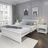 Solid Wood Queen Bed Frame with Headboard - Minimalist Design in White Plank+Beam