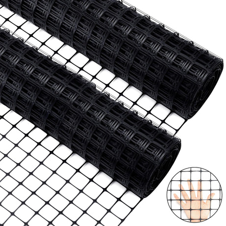 Windyun 2 Roll 100 ft 200 ft in Total Plastic Mesh Fence Roll Safety Construction Barrier Netting Outdoor Snow Temporary Garden Animal Fencing for Poultry, Chicken, Dog, Patio(Black) Windyun