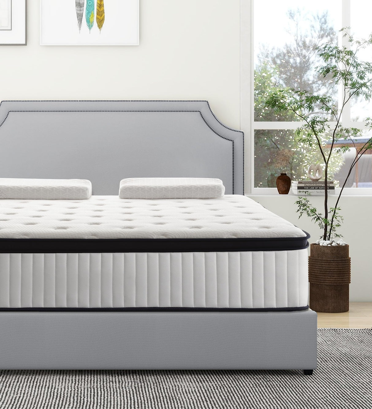 Konuzu Queen Mattress,12 Inch Queen Size Mattresses Memory Foam Hybrid White Mattress in a Box,with Provide Support and Improve Sleep Mattresses,Medium Firm Konuzu