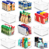 12 PACK Multi-Use Clear Plastic Storage Bins for Organizing w/ Labels - Home, Kitchen, Bathroom, Office, Pantry Cabinet Shelf Organizer Bins - SOHO Collection, RV, Fridge Organization Containers LANDNEOO