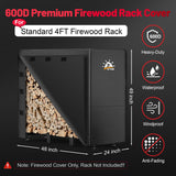 Zettum Firewood Rack Cover 4 Feet - 600D Wood Rack Cover Waterproof & Heavy Duty, 4 Foot Outdoor Log Pile Holder Covers Storage for 4FT Standard Fire Wood Rack Stands (48 x 24 x 49 Inch) Zettum