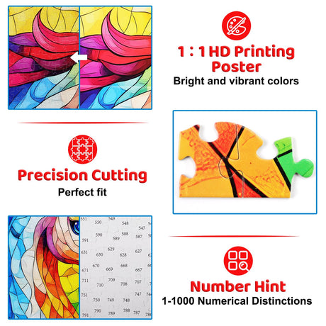 Stained Glass Puzzle Unicorn Puzzles for Adults 1000 Pieces, Colorful Mosaic Jigsaw Puzzle 1000 Pieces Design Perfect for Family Game Nights Motiloo
