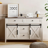 GlouMod Farmhouse Dresser for Bedroom, Sliding Barn Door Dresser with 4 Drawers Dresser Wood, White Dresser & Chest of Drawers, Kids Dresser TV Stand 47" GlouMod