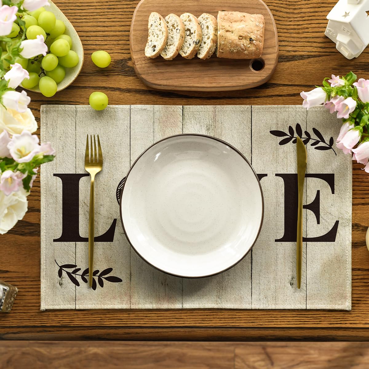 Artoid Mode Love Family Home Together Buffalo Plaid Placemats Set of 4, 12x18 Inch Farmhouse Table Mats Party Kitchen Dining Decoration Artoid Mode