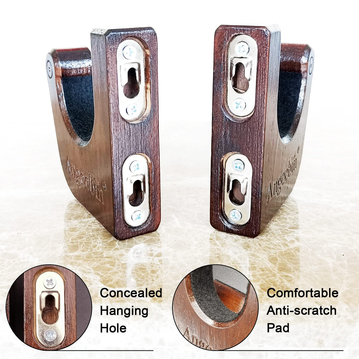 Angeebin Gun Rack Wall Mount Hold Up and Display Horizontal Rifle or Shotgun, Wooden Gun Hooks Suitable for Home and Store Angeebin