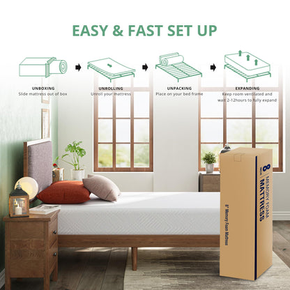 Dyonery Twin Mattress - 6 Inch Green Tea Memory Foam Mattress- Twin Mattress in a Box - CertiPUR-US Certified Fiberglass Free Mattress - Cooling Gel Layer - Medium Firm - 75" x 38"