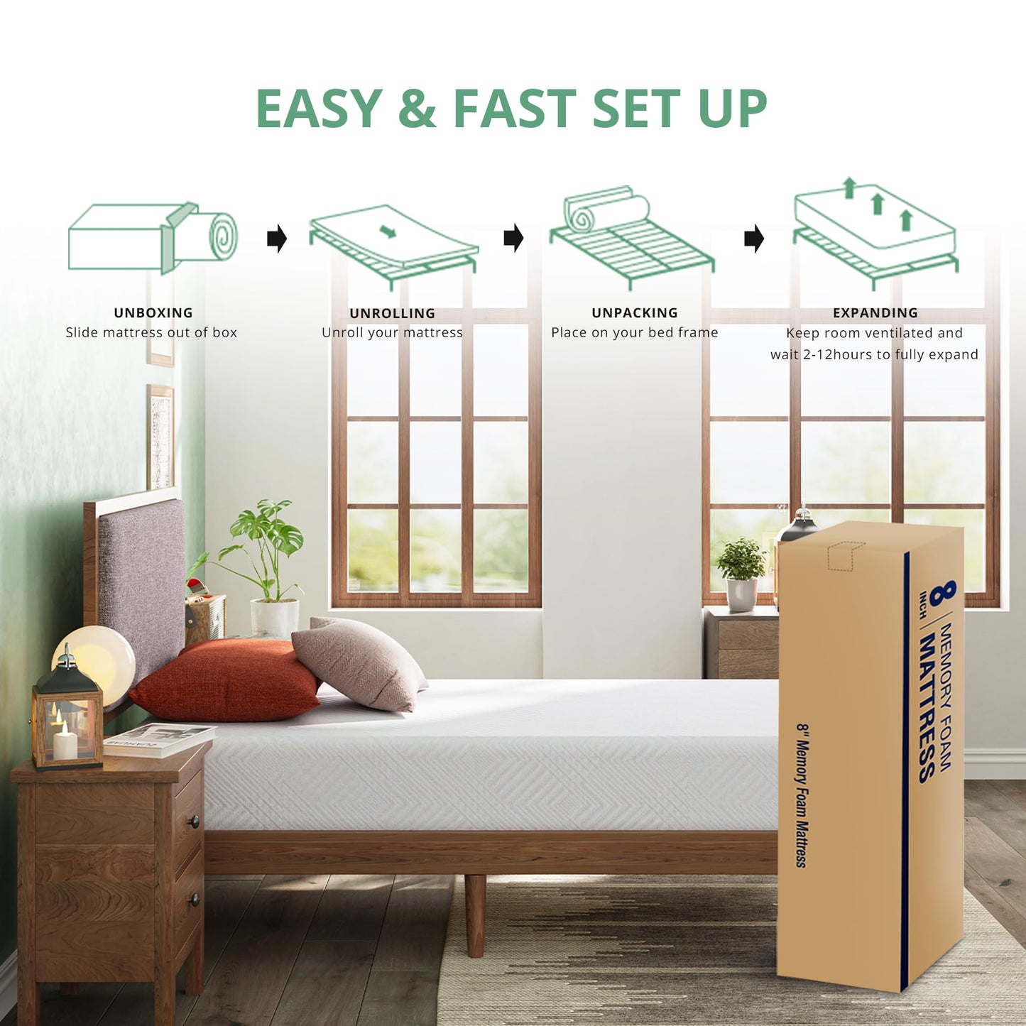 Dyonery Twin Mattress - 8 Inch Green Tea Memory Foam Mattress- Twin Mattress in a Box - CertiPUR-US Certified Fiberglass Free Mattress - Cooling Gel Layer - Medium Firm - 75" x 38"