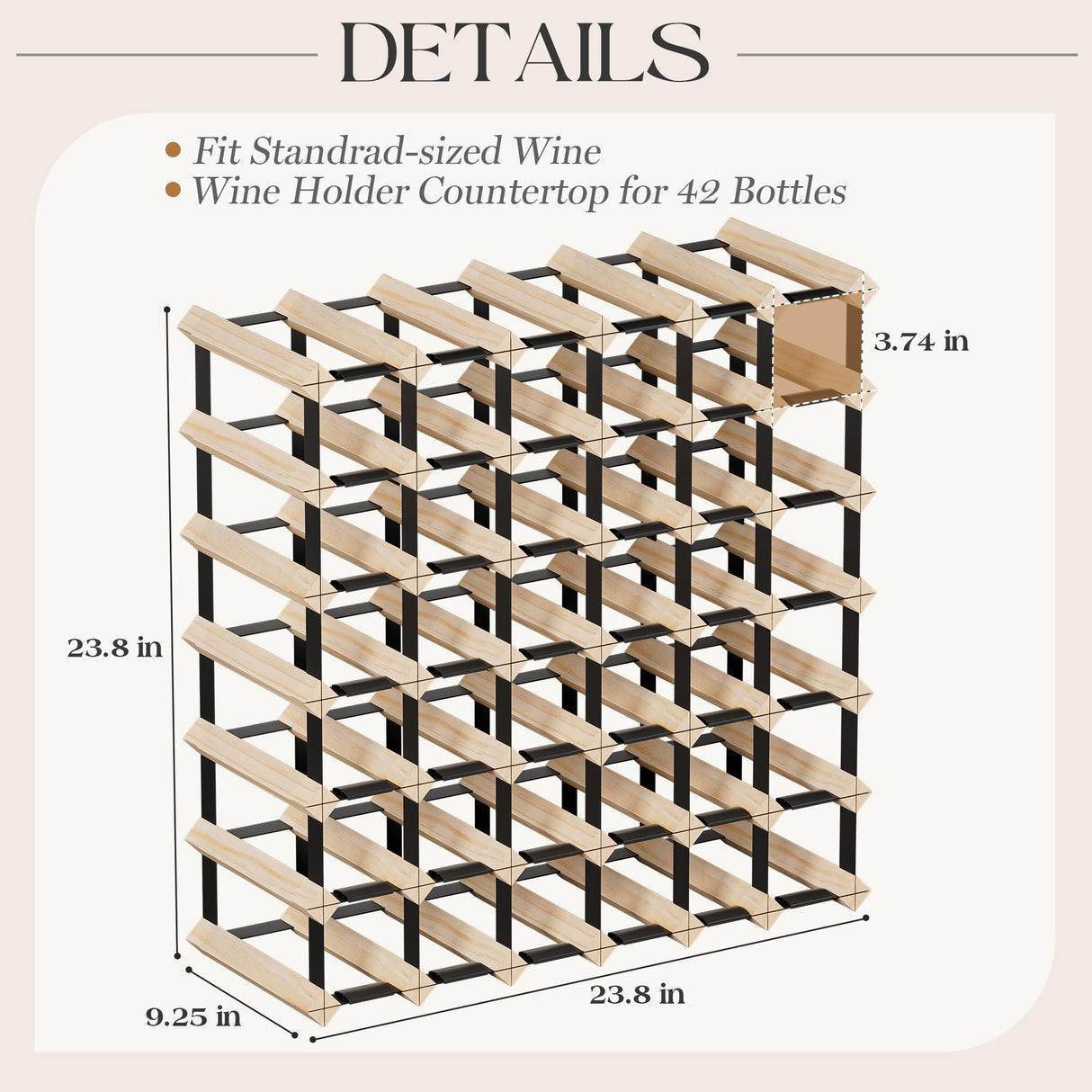 Wooden Wine Rack Countertop- Stylish Wine Racks for Cabinets, Perfect for Organizing and Displaying Your Wine Collection, Durable & Space-Saving Wine Storage Solution(42 Bottles) Urban Deco