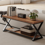 IBF Farmhouse Wood Bench, Industrial Storage Entryway Indoor Bench for Bedroom Hallway Living Room, Rustic Wooden Metal Shoe Rack Accent Foyer Bench Seat for Entrance Sitting, Rustic Brown, 47 in Long IBF