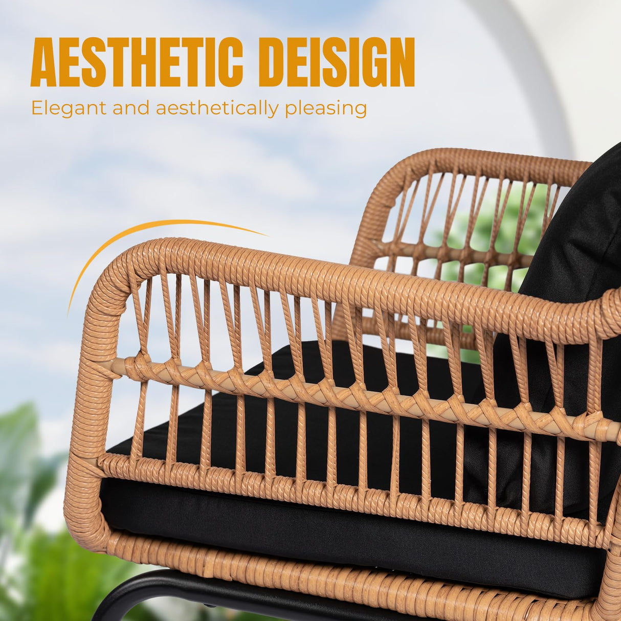 PROHIKER 3 Pieces Outdoor Wicker Bistro Patio Furniture Set, Porch Furniture Rattan Conversation Sets with Side Table and Cushions for Garden Poolside Backyard, Yellow/Black PROHIKER