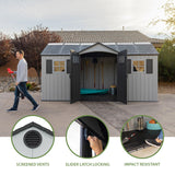 Lifetime Outdoor Storage Shed, 15x8 Ft, Gray, Resin Backyard Tool Shed with Lockable Doors and Weather-Resistant Panels Lifetime