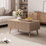 Vanvuson Lift Top Coffee Table with Storage, Mid Century Modern Coffee Table with Solid Wood Legs, 38" Minimalist Fluted Center Table for Living Room, Home Office, Natural Oak Vanvuson