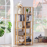 YUFAM 54in Tall Bookshelf 5-Tier Small Narrow Bookcase, Skinny Book Shelf for Small Space, Farmhouse Slim Shelf with Storage, Wood Freestanding Display Thin Bookshelves for Living Room, Natural YUFAM