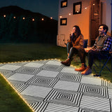 6x9ft Waterproof Outdoor Rug with LED Lights, Foldable Reversible Plastic Straw Mat for Patio RV Camping Picnic Balcony Beach Deck Indoor Outdoor Carpet, Black&White DiiKoo