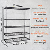 Garage Shelving, 5 Tire Storage Shelving Heavy Duty Garage Shelves 3000LBS Load Bearing, Full Metal Shelving Units, Durable Construction, Adjustable Shelves, Easy Assembly, 60''W x 24''D x 78''H PioneerWorks