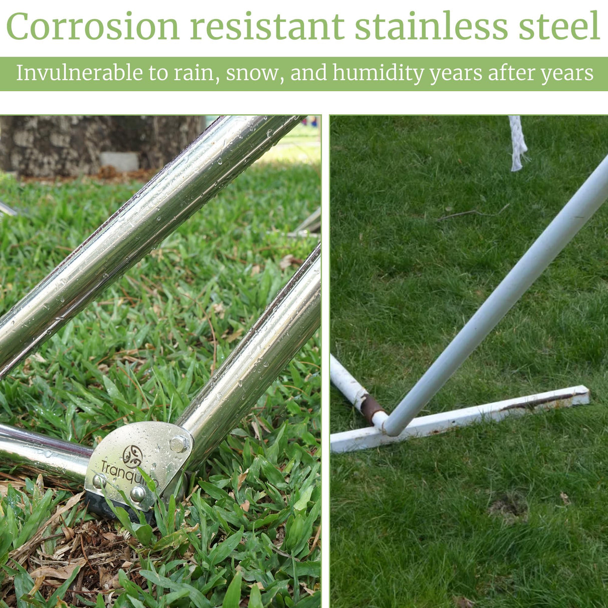 Tranquillo Double Hammock with Stand 650lb Capacity Double Hammock with Spreader Bar, Solid Grade 201 Stainless Steel 30s Set Up, Sturdy Flexible Hammock Stand Portable, Outdoor Indoor, Grey Tranquillo