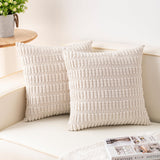 Aegero Pack of 2 Corduroy Decorative Throw Pillow Covers 18x18 Inch Soft Striped Pillow Covers Modern Farmhouse Home Decor for Sofa Living Room Couch Bed(Cream White) Aegero